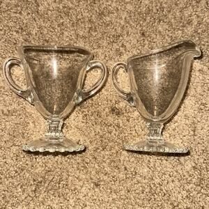 Imperial Glass Candlewick Sugar & Cream Set Beaded Foot